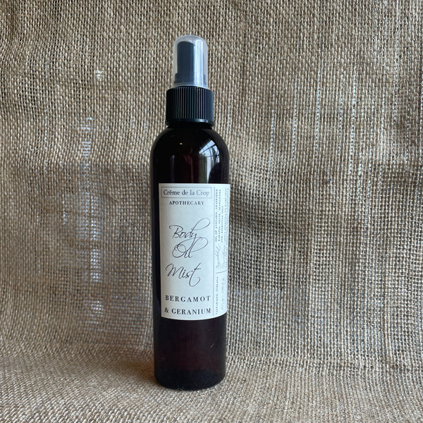 body oil mist bergamot geranium Olive, Karanja, Avocado, Grapeseed, and Sunflower front