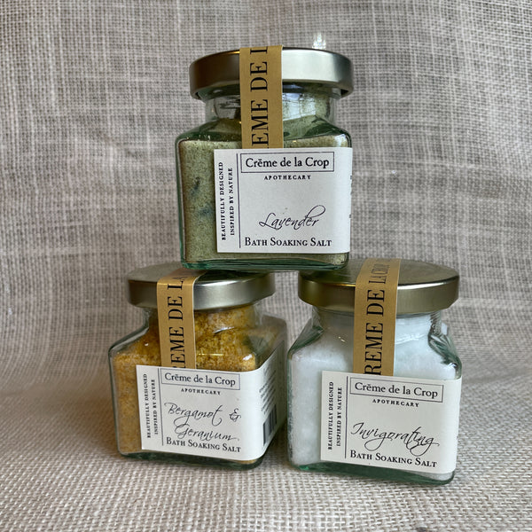 Bath Soaking Salt - Sample Jars - Lavender - Peppermint - Bergamot Group Front view